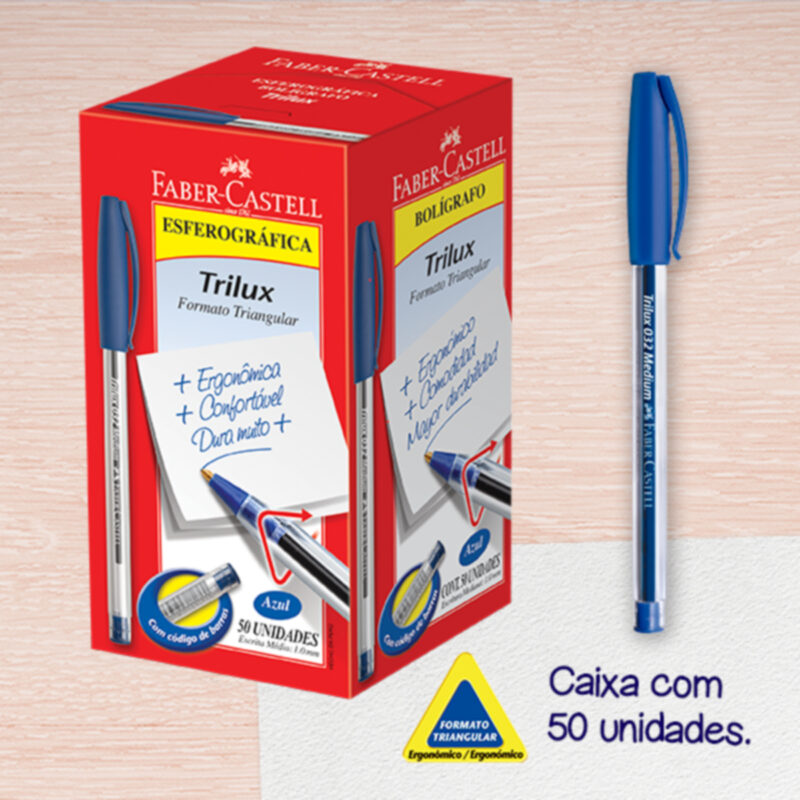 Caneta Esferográfica Trilux 1.0mm Azul 50 Un – Faber-Castell - 3 Caneta Esferográfica Trilux 1.0mm Azul 50 Un – Faber-Castell - 3