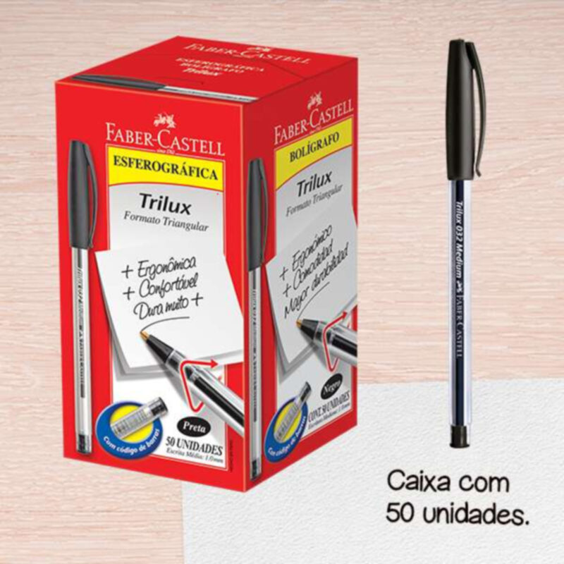 Caneta Esferográfica Trilux 1.0mm Preta 50 Un – Faber-Castell - 3 Caneta Esferográfica Trilux 1.0mm Preta 50 Un – Faber-Castell - 3