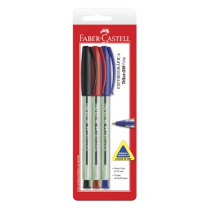 Caneta Esferográfica Trilux Fina 0.8mm Azul Preto Vermelho 3 Un – Faber-Castell - 1
