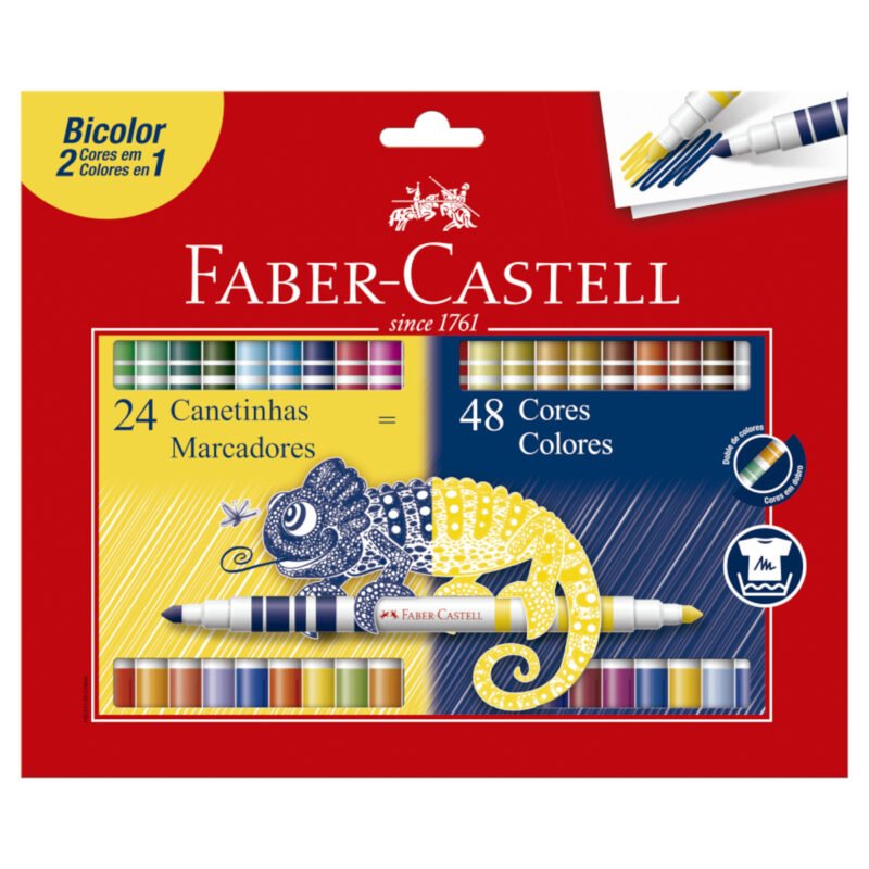 Canetinha Hidrográfica Bicolor 48 Cores 24 Un - Faber-Castell - 1