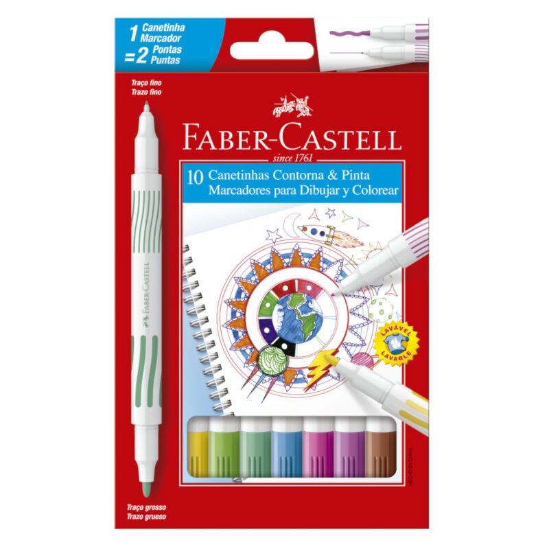 Canetinha Hidrográfica Contorna e Pinta 10 Cores – Faber-Castell - 1