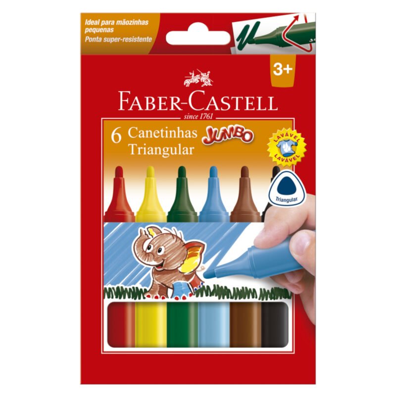 Canetinha Hidrográfica Jumbo Triangular 6 Cores – Faber-Castell - 1