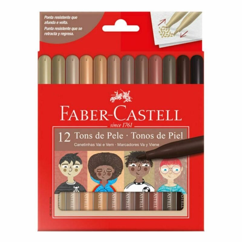Canetinha Hidrográfica Vai e Vem 12 Cores Tons Pele - Faber-Castell - 1