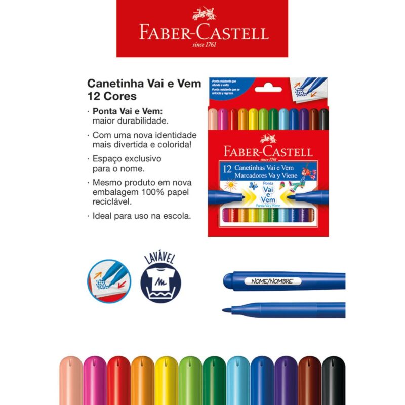 Canetinha Hidrográfica Vai e Vem 12 Cores – Faber-Castell - 5 Canetinha Hidrográfica Vai e Vem 12 Cores – Faber-Castell - 5