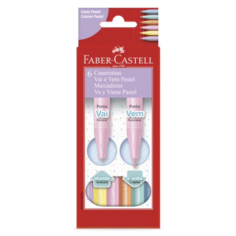 Canetinha Hidrográfica Vai e Vem 6 Cores Tons Pastel – Faber-Castell - 1