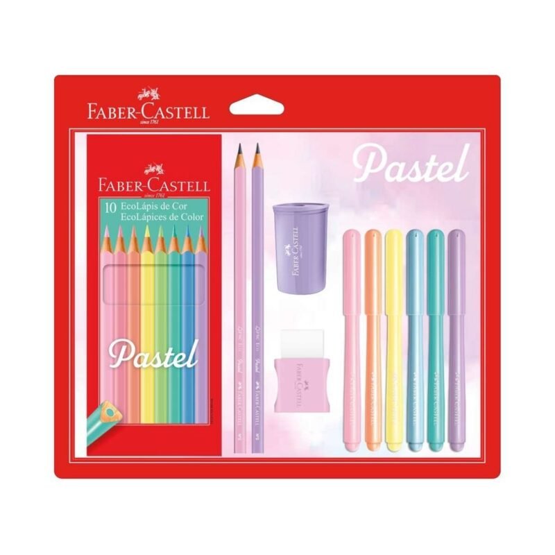 Kit Tons Pastel 10 Lápis de Cor + 6 Canetinhas + 1 Borr + 1 Apon + 2 Lápis - Faber-Castell