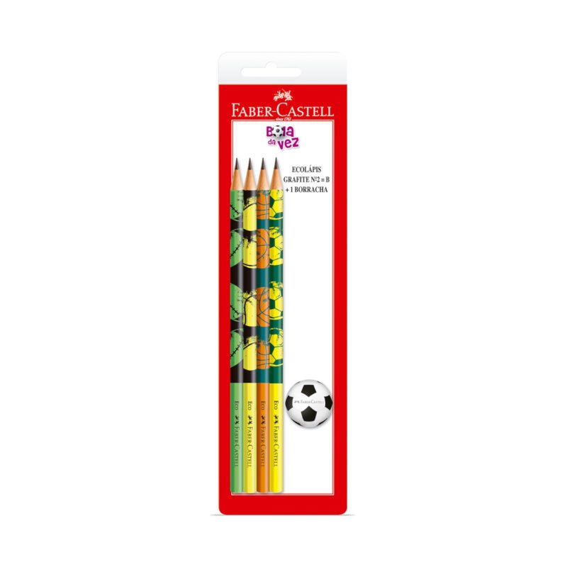 Lápis Grafite Eco Redondo Bola da Vez Nº2 4 Un + Borracha - Faber-Castell - 1