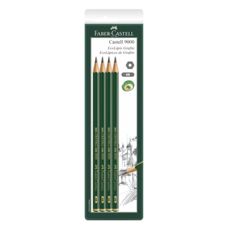 Lápis Grafite Eco Sextavado Castell 9000 6B 4 Un - Faber-Castell - 1