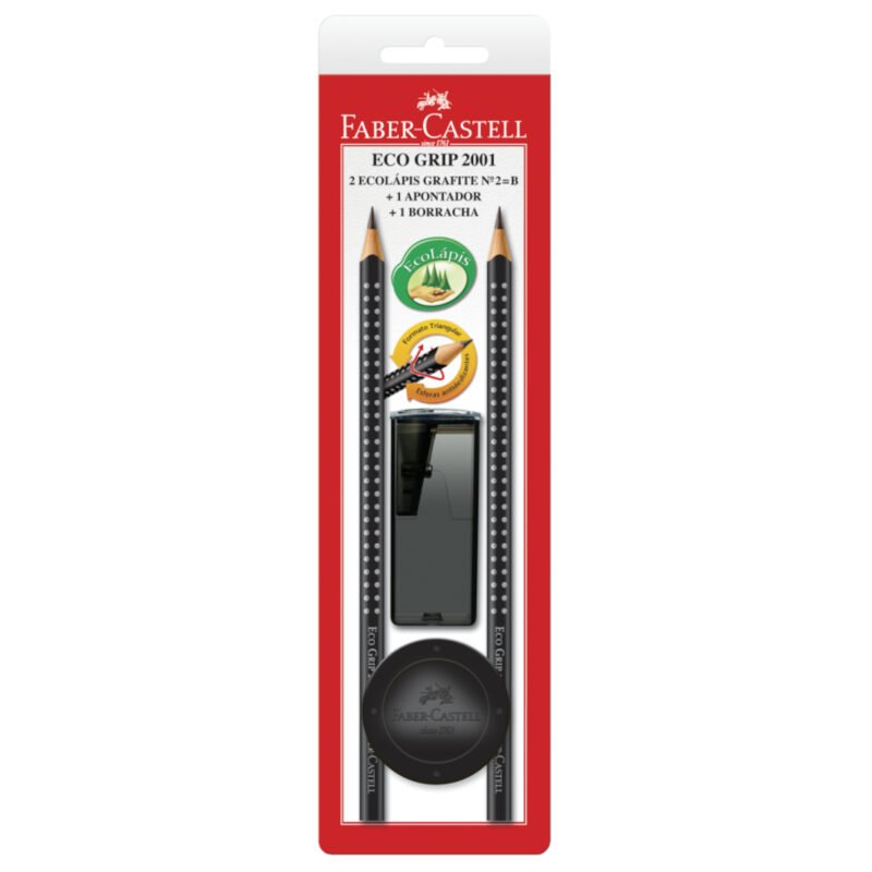 Lápis Grafite Eco Triangular Grip 2001 Preto 2 Un + Apontador + Borracha - Faber-Castell - 1
