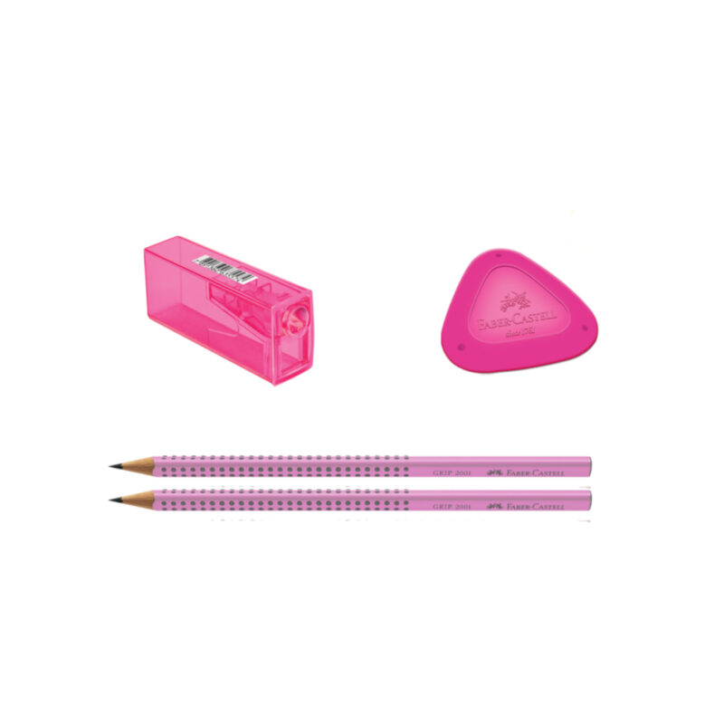 Lápis Grafite Eco Triangular Grip 2001 Rosa 2 Un + Apontador + Borracha - Faber-Castell - 2 Lápis Grafite Eco Triangular Grip 2001 Rosa 2 Un + Apontador + Borracha - Faber-Castell - 2