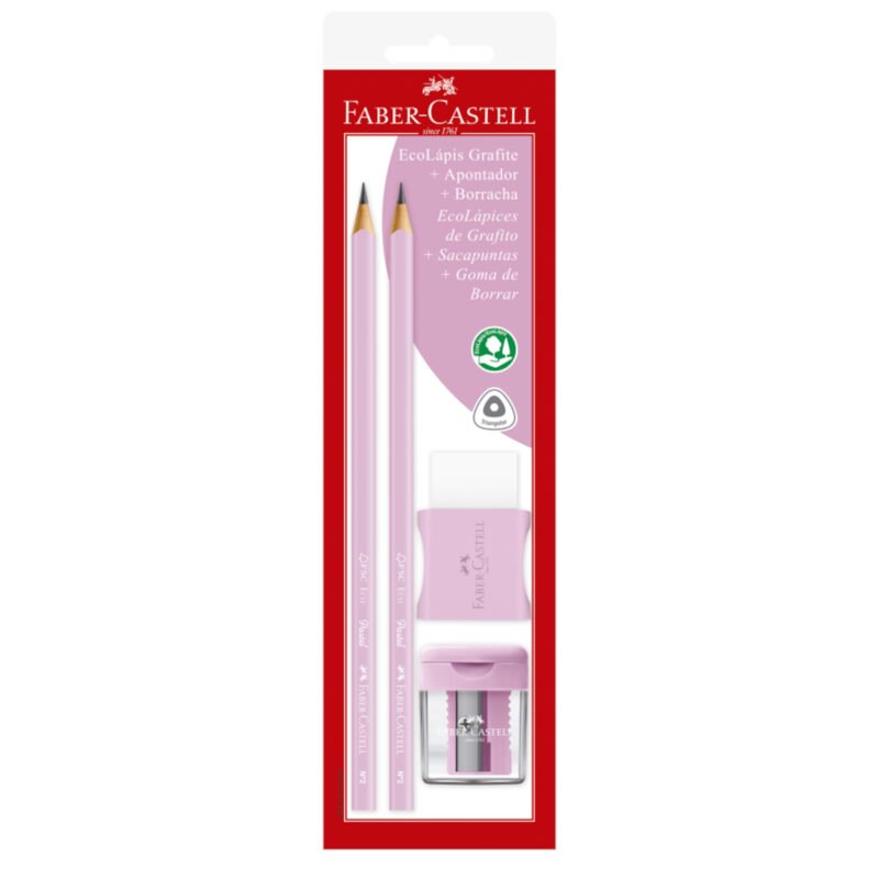 Lápis Grafite Eco Triangular Max Tons Pastel Rosa + Borracha + Apontador - Faber-Castell - 1