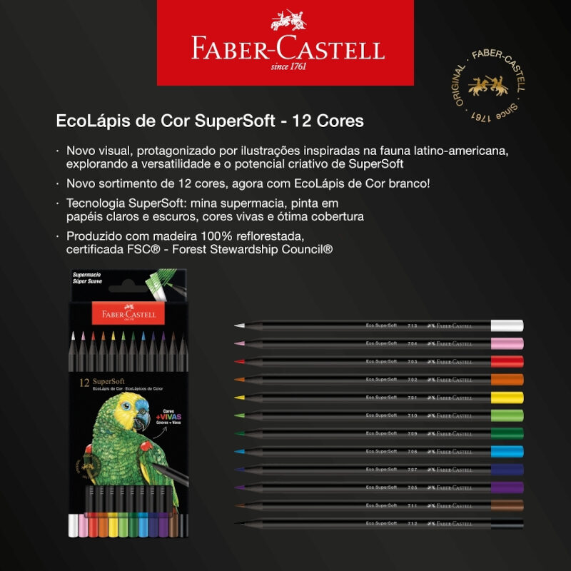 Lápis de Cor Eco Redondo SuperSoft 12 Cores - Faber-Castell - 4 Lápis de Cor Eco Redondo SuperSoft 12 Cores - Faber-Castell - 4