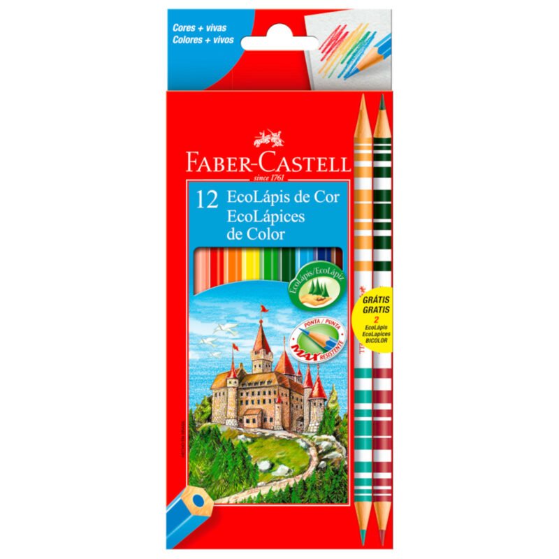 Lápis de Cor Eco Sextavado 10 Cores + 2 Bicolor - Faber-Castell - 1
