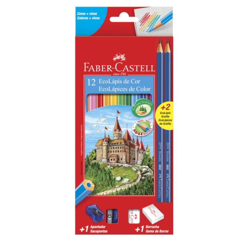 Lápis de Cor Eco Sextavado 12 Cores + 2 Lápis + Apontador + Borracha - Faber-Castell - 1