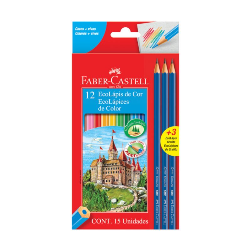 Lápis de Cor Eco Sextavado 12 Cores + 3 Lápis - Faber-Castell - 1