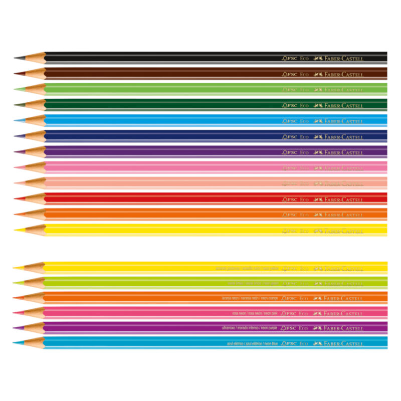 Lápis de Cor Eco Sextavado 12 Cores + 6 Neon - Faber-Castell - 2 Lápis de Cor Eco Sextavado 12 Cores + 6 Neon - Faber-Castell - 2
