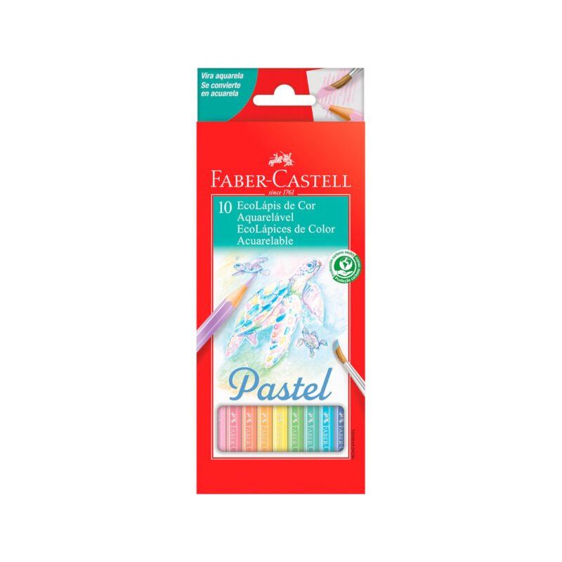 Lápis de Cor Eco Sextavado Aquarelável 10 Cores Tons Pastel + Pincel - Faber-Castell - 1