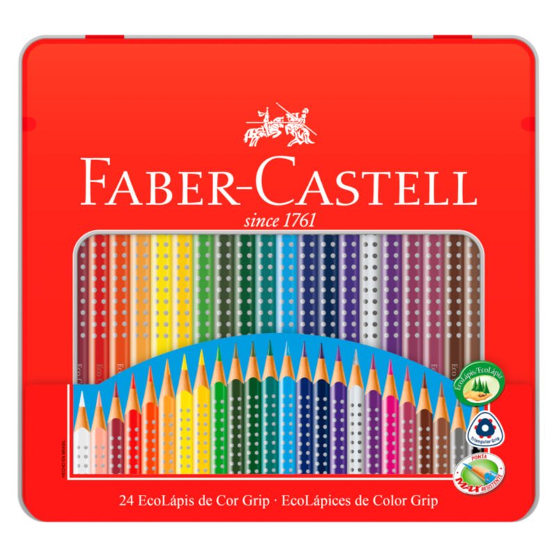 Lápis de Cor Eco Triangular Grip 24 Cores Estojo Metálico Exclusivo - Faber-Castell - 1
